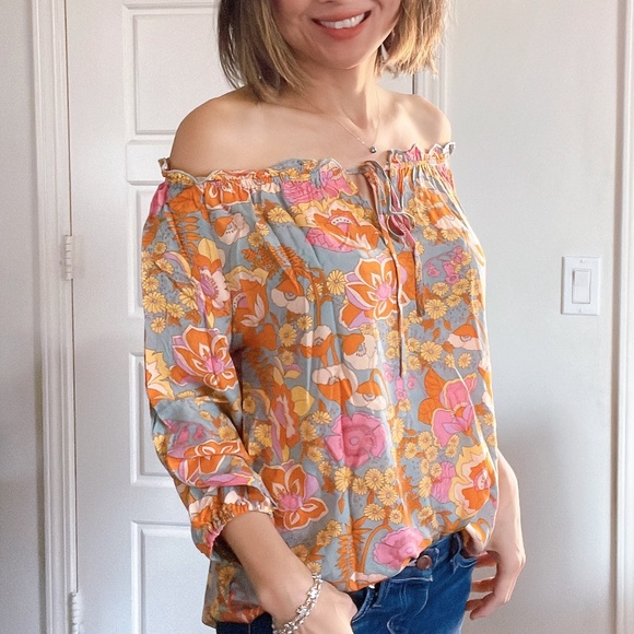 #21 Boho Floral Print Off Shoulder Blouse - Picture 11 of 15